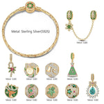 Sterling Silver Merry Gathering Charms Bracelet Set With Enamel In 14K Gold Plated (Includes bracelet and all charms shown)
