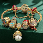Christmas Sale Limited Special - Sterling Silver Pearl Winterland Charms Bracelet Set With Enamel In 14K Gold Plated (Includes bracelet and all charms shown)-Created With SWAROVSKI® Crystals