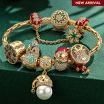 Sterling Silver Pearl Winterland Charms Bracelet Set With Enamel In 14K Gold Plated (Includes bracelet and all charms shown)-Created With SWAROVSKI® Crystals