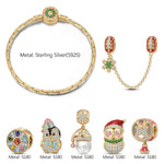 BLACK FRIDAY Limited Special-Sterling Silver Pearl Winterland Charms Bracelet Set With Enamel In 14K Gold Plated (Includes bracelet and all charms shown)-Created With SWAROVSKI® Crystals