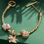 Sterling Silver Starry Wish Unicorn Charms Bracelet Set With Enamel In 14K Gold Plated (Includes bracelet and all charms shown)