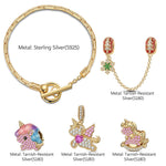 Sterling Silver Starry Wish Unicorn Charms Bracelet Set With Enamel In 14K Gold Plated (Includes bracelet and all charms shown)
