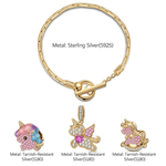 Sterling Silver Starry Wish Unicorn Charms Bracelet Set With Enamel In 14K Gold Plated (Includes bracelet and all charms shown)