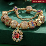 Sterling Silver  Vibrant Winter Days Charms Bracelet Set In 14K Gold Plated (Includes bracelet and all charms shown)