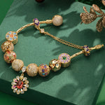 Sterling Silver  Vibrant Winter Days Charms Bracelet Set In 14K Gold Plated (Includes bracelet and all charms shown)