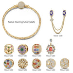 Sterling Silver  Vibrant Winter Days Charms Bracelet Set In 14K Gold Plated (Includes bracelet and all charms shown)