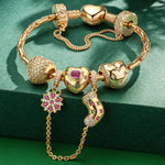 Sterling Silver  Heart's Splendor Charms Bracelet Set In 14K Gold Plated (Includes bracelet and all charms shown)