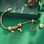 Sterling Silver  Heart's Splendor Charms Bracelet Set In 14K Gold Plated (Includes bracelet and all charms shown)