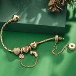 Sterling Silver Heart's Splendor Charms Bracelet Set In 14K Gold Plated (Includes bracelet and all charms shown)