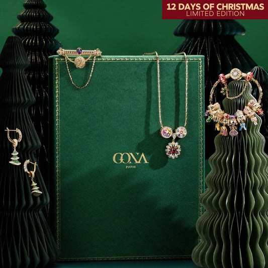 gona- Limited Edition - The Iconic Advent Calendar - 12 Days Of Christmas Fine Jewelry Gift Set: Sterling Silver Cozy Countdown Charms Earrings and Necklace and Bracelet Set With Enamel In 14K Gold Plated