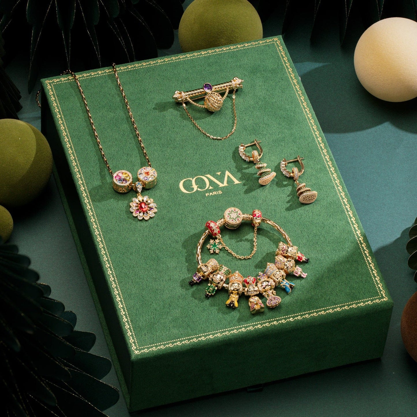 Limited Edition - The Iconic Advent Calendar - 12 Days Of Christmas Fine Jewelry Gift Set: Sterling Silver Cozy Countdown Charms Earrings and Necklace and Bracelet Set With Enamel In 14K Gold Plated