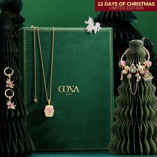 gona- Limited Edition - The Iconic Advent Calendar - 12 Days Of Christmas Fine Jewelry Gift Set: Sterling Silver Joyful Arrival Charms Earrings and Necklace and Bracelet Set With Enamel In 14K Gold Plated