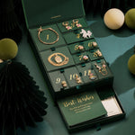 Limited Edition - The Iconic Advent Calendar - 12 Days Of Christmas Fine Jewelry Gift Set: Sterling Silver Joyful Arrival Charms Earrings and Necklace and Bracelet Set With Enamel In 14K Gold Plated