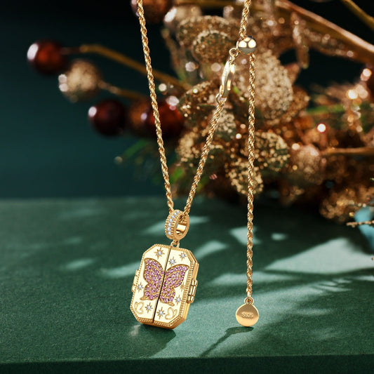 gona- Sterling Silver Butterfly Keepsake Necklace Set In 14K Gold Plated