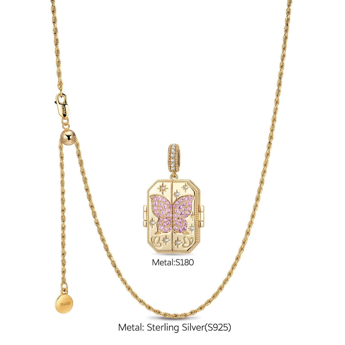 Sterling Silver Butterfly Keepsake Necklace Set In 14K Gold Plated