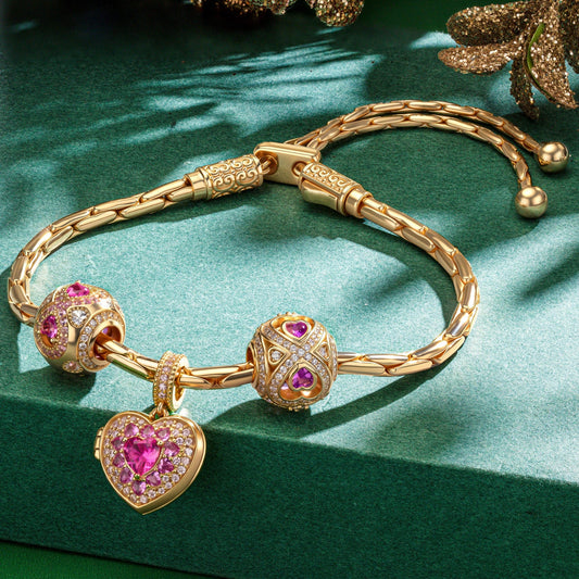 gona- Sterling Silver Holiday Mosaic Charms Bracelet Set In 14K Gold Plated (Includes bracelet and all charms shown)