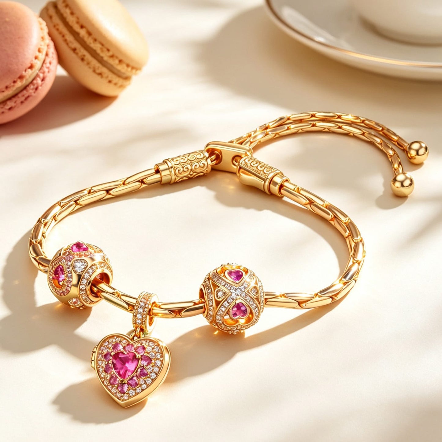 Sterling Silver Holiday Mosaic Charms Bracelet Set In 14K Gold Plated (Includes bracelet and all charms shown)