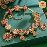 Sterling Silver Enchanted Christmas Kingdom Charms Bracelet Set With Enamel In 14K Gold Plated (Includes bracelet and all charms shown)