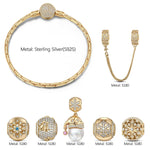 Sterling Silver Merry Pearl Charms Bracelet Set In 14K Gold Plated (Includes bracelet and all charms shown) -Created With SWAROVSKI® Pearls