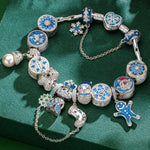 Sterling Silver Snowy Christmas Charms Bracelet Set With Enamel In White Gold Plated (Includes bracelet and all charms shown)