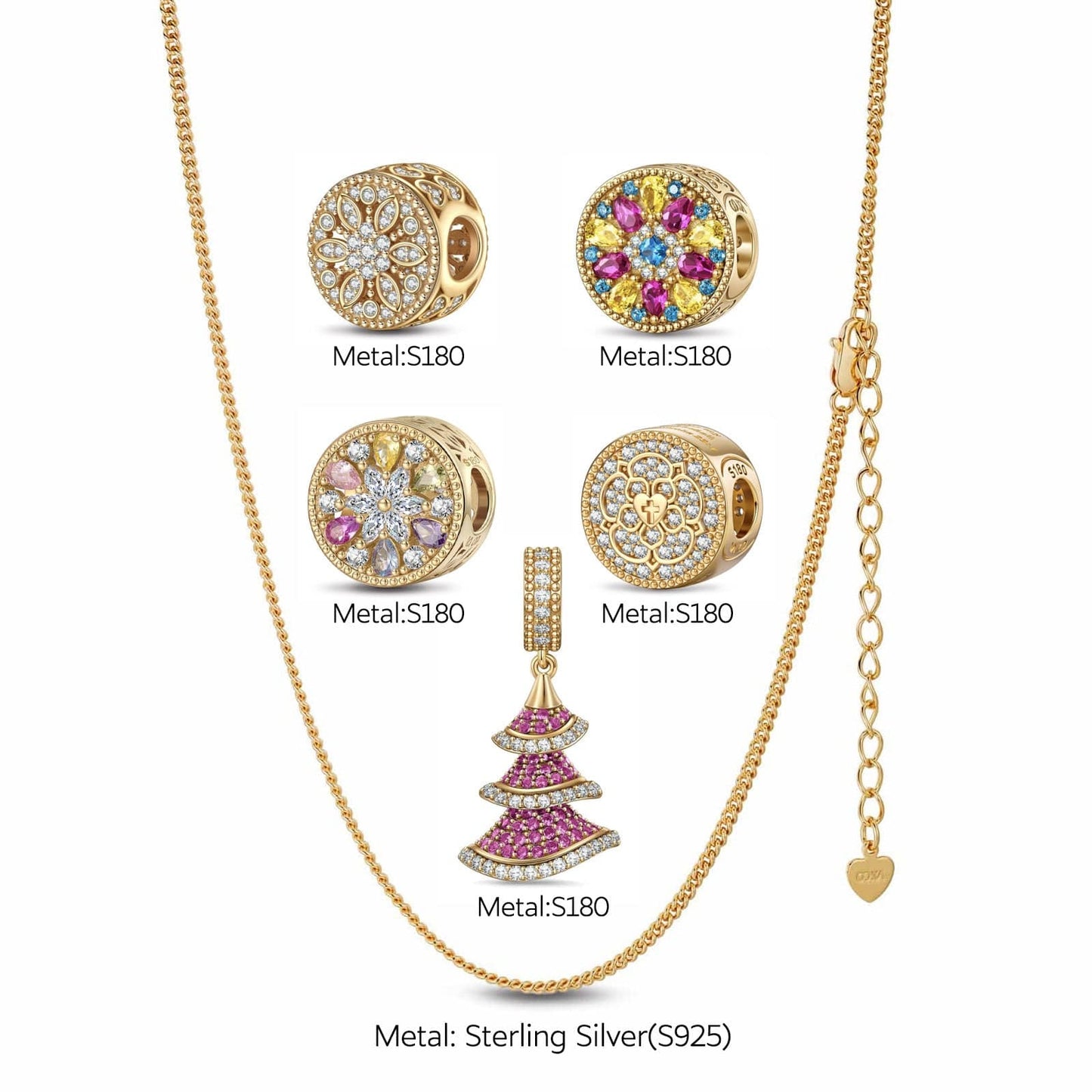 Sterling Silver Vibrant Christmas Dance Necklace Set In 14K Gold Plated