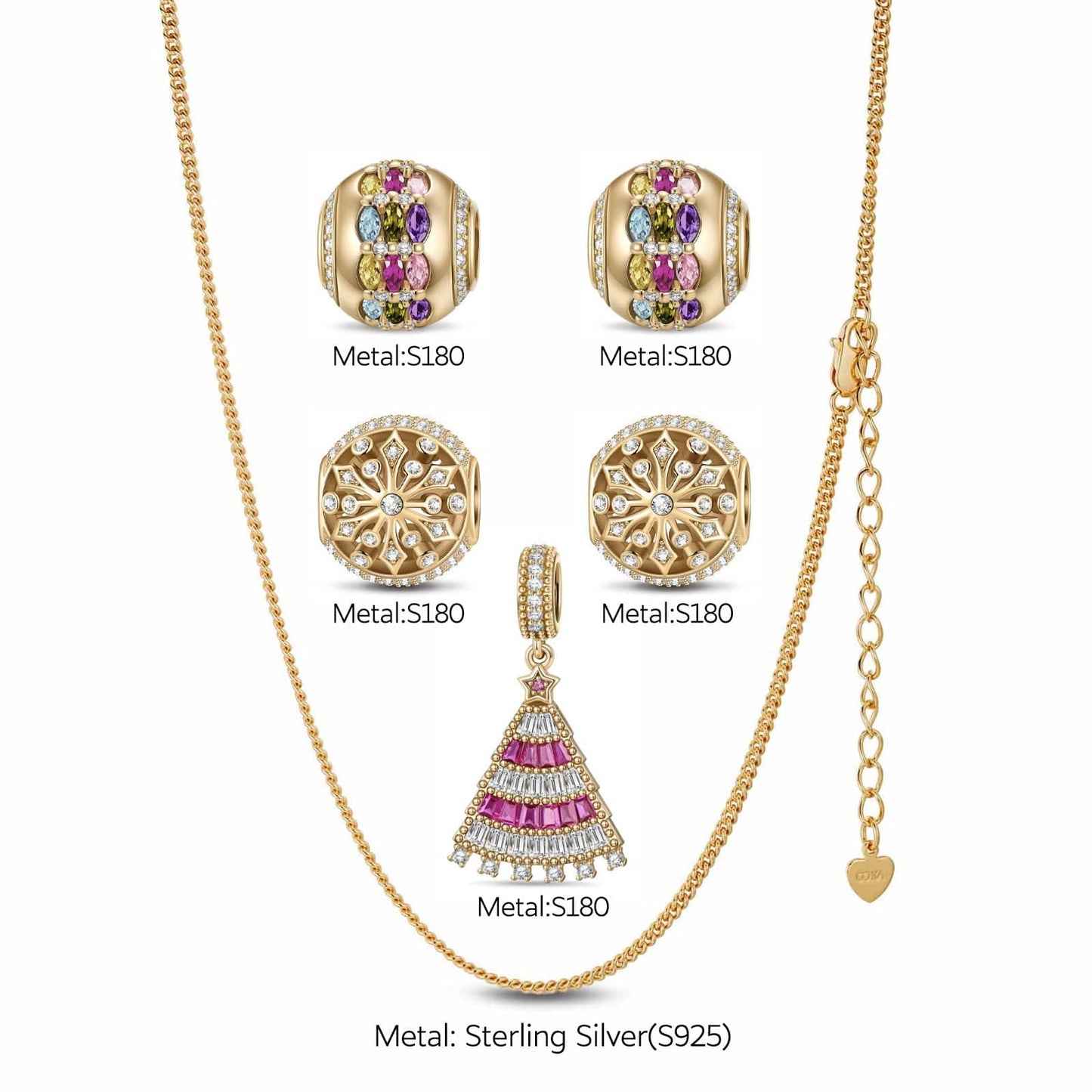 Sterling Silver Vibrant Snow Dance Necklace Set In 14K Gold Plated