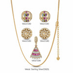 Sterling Silver Vibrant Snow Dance Necklace Set In 14K Gold Plated