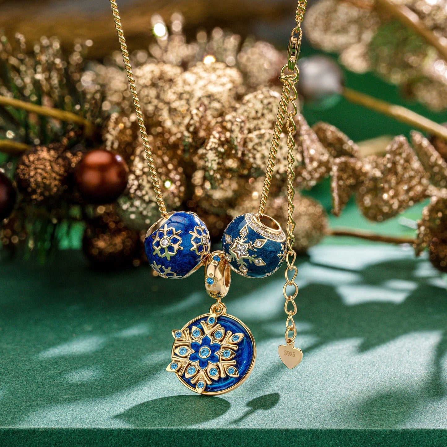 Sterling Silver Azure Frozen Fantasy Necklace Set With Enamel In 14K Gold Plated