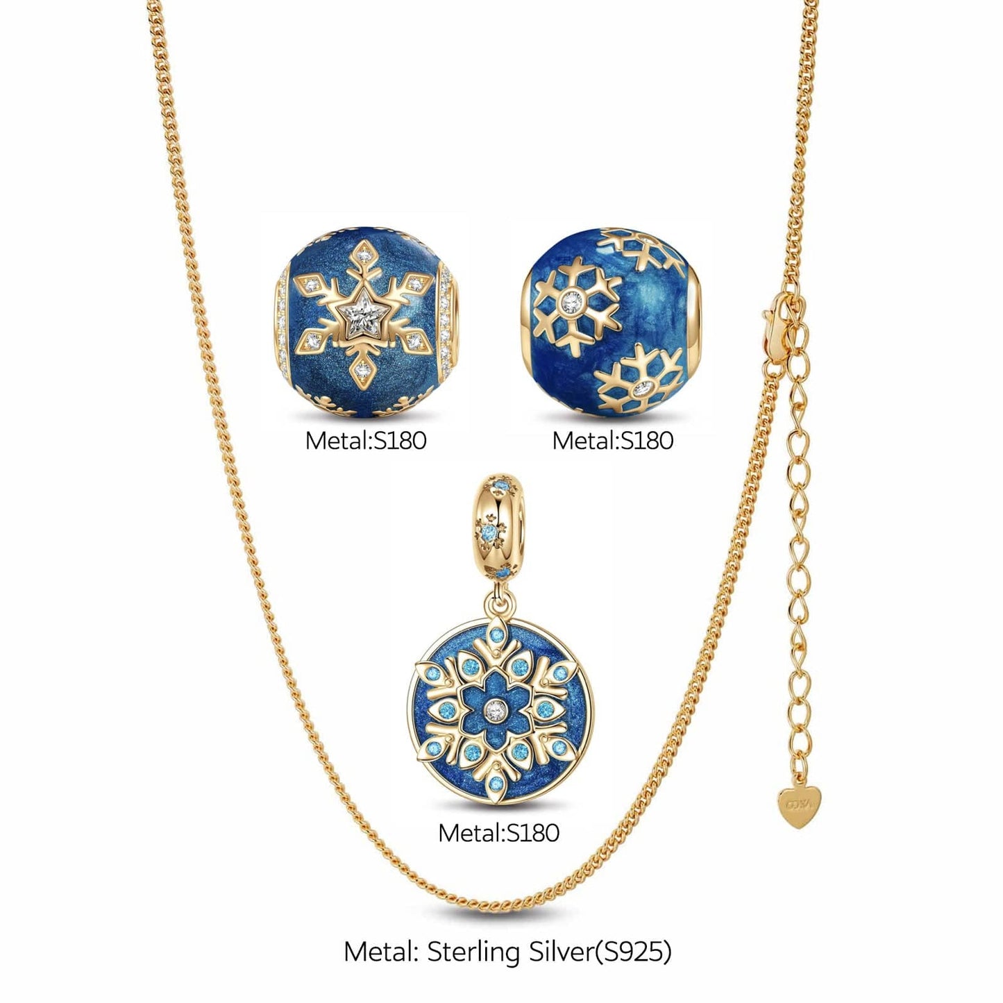 Sterling Silver Azure Frozen Fantasy Necklace Set With Enamel In 14K Gold Plated
