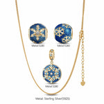 Sterling Silver Azure Frozen Fantasy Necklace Set With Enamel In 14K Gold Plated