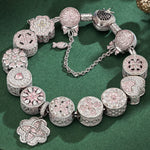 Sterling Silver Captivating Fairytale Charms Bracelet Set In White Gold Plated (Includes bracelet and all charms shown)