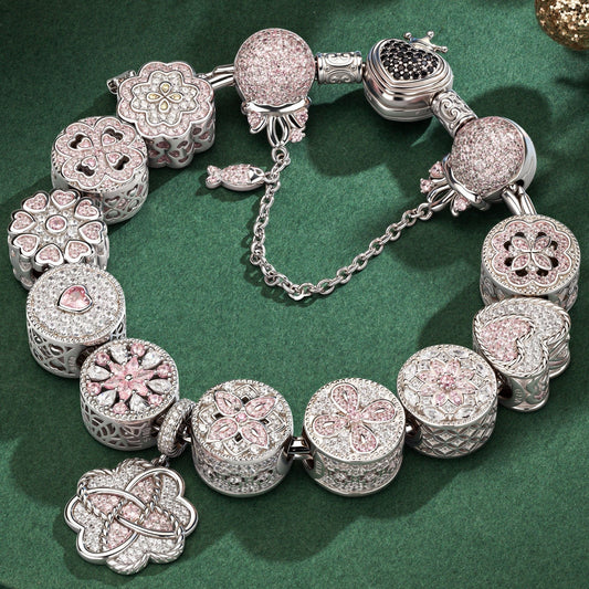 gona- Sterling Silver Captivating Fairytale Charms Bracelet Set In White Gold Plated (Includes bracelet and all charms shown)