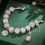 Sterling Silver Captivating Fairytale Charms Bracelet Set In White Gold Plated (Includes bracelet and all charms shown)