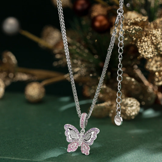 gona- Sterling Silver Blush Flutter Charms Necklace Set In White Gold Plated