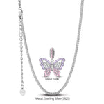 Sterling Silver Blush Flutter Charms Necklace Set In White Gold Plated