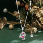 Sterling Silver Adjustable Rope Chain Necklace with Slider Clasp Long-Eared Bunny Charms Necklace Set In White Gold Plated