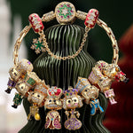 Sterling Silver Golden Nutcracker Royalty Charms Bracelet Set With Enamel In 14K Gold Plated (Includes bracelet and all charms shown)