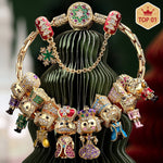 Sterling Silver Golden Nutcracker Royalty Charms Bracelet Set With Enamel In 14K Gold Plated (Includes bracelet and all charms shown)