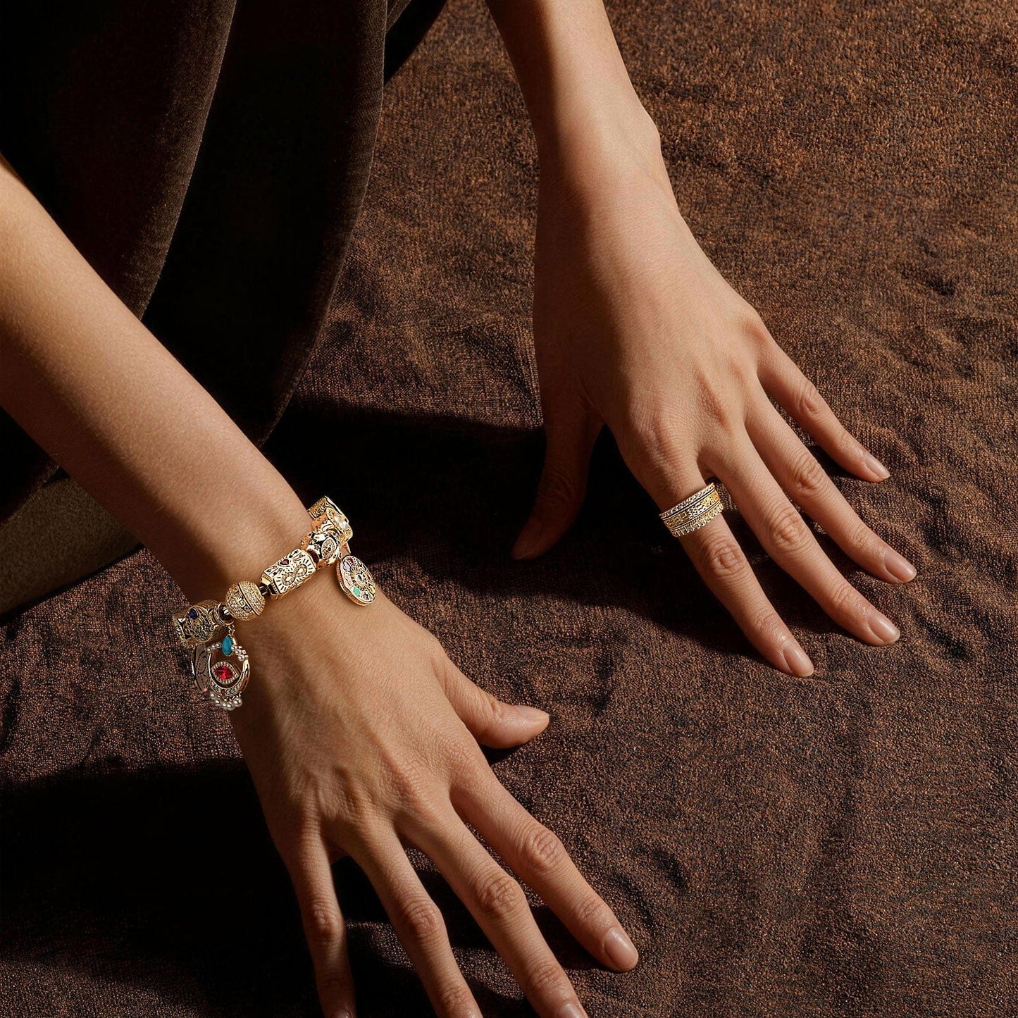 Sterling Silver Blessed Sigil Charms Bracelet Set With Enamel In 14K Gold Plated (Includes bracelet and all charms shown)