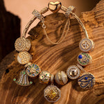 Sterling Silver Blessed Sigil Charms Bracelet Set With Enamel In 14K Gold Plated (Includes bracelet and all charms shown)