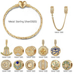 Sterling Silver Blessed Sigil Charms Bracelet Set With Enamel In 14K Gold Plated (Includes bracelet and all charms shown)