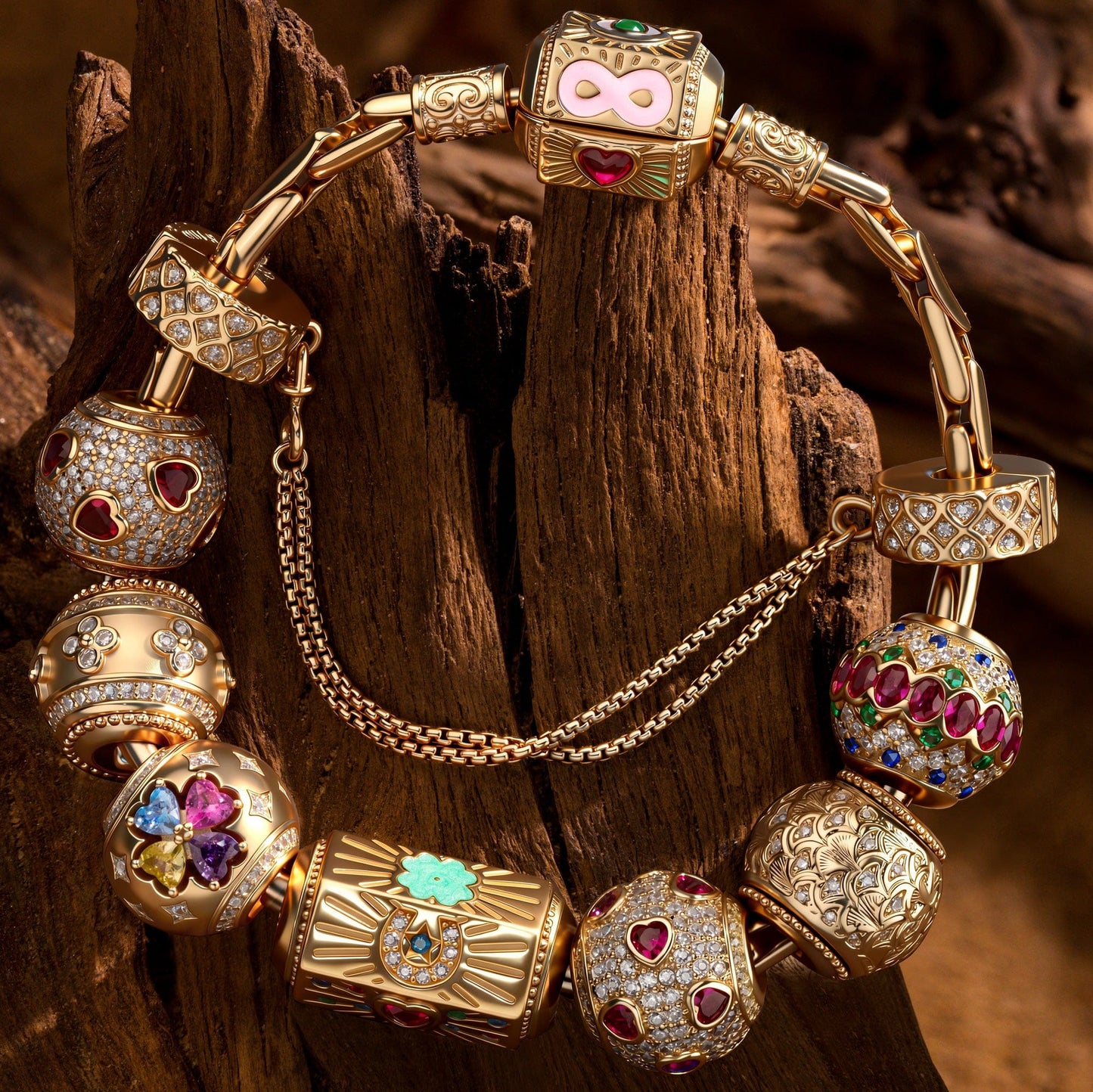 Sterling Silver Oathkeeper's Sigil Charms Bracelet Set With Enamel In 14K Gold Plated (Includes bracelet and all charms shown)