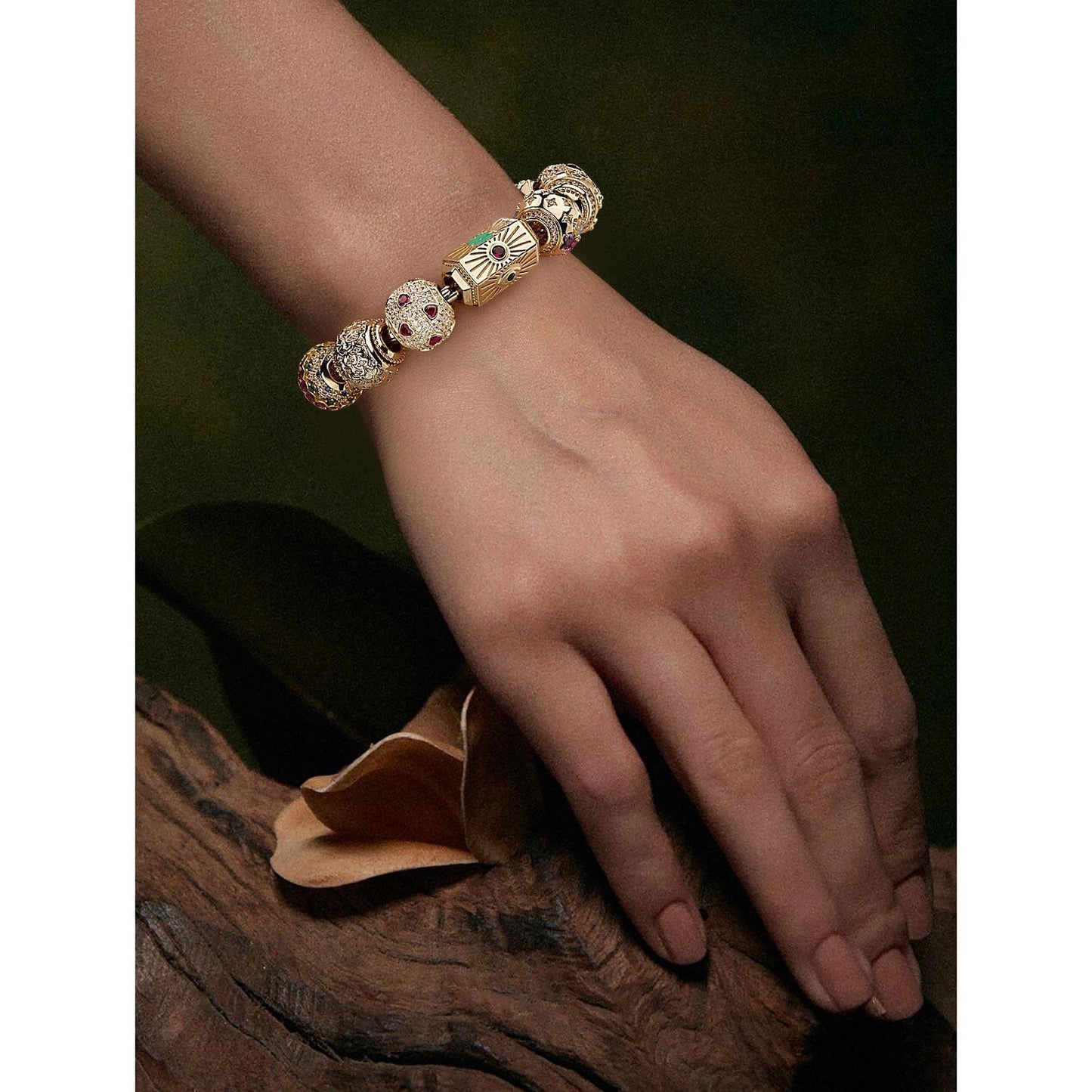 Sterling Silver Oathkeeper's Sigil Charms Bracelet Set With Enamel In 14K Gold Plated (Includes bracelet and all charms shown)