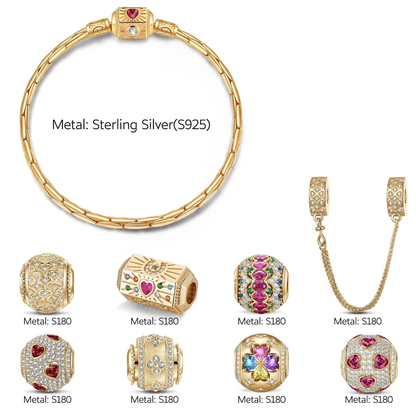 Sterling Silver Oathkeeper's Sigil Charms Bracelet Set With Enamel In 14K Gold Plated (Includes bracelet and all charms shown)