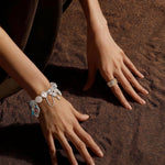 Sterling Silver Ancient Cipher Talisman Charms Bracelet - Set with Natural Turquoise (White Gold Plated, Includes Bracelet & All Charms Shown)