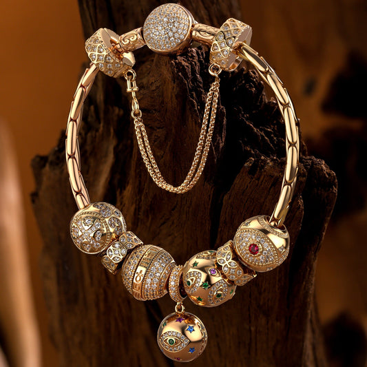 gona- Sterling Silver Glyph of Power Charms Bracelet Set In 14K Gold Plated (Includes bracelet and all charms shown)