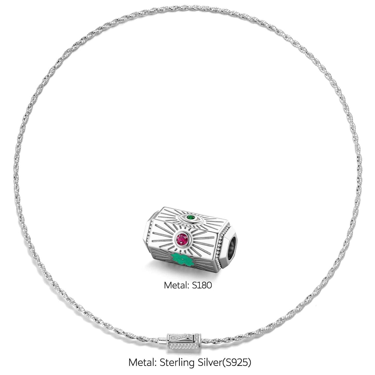 Sterling Silver Vespera Amulet Charms Necklace Set In White Gold Plated