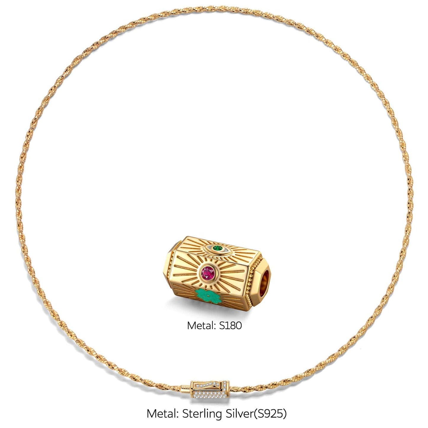 Sterling Silver Vespera Amulet Charms Necklace Set In 14K Gold Plated