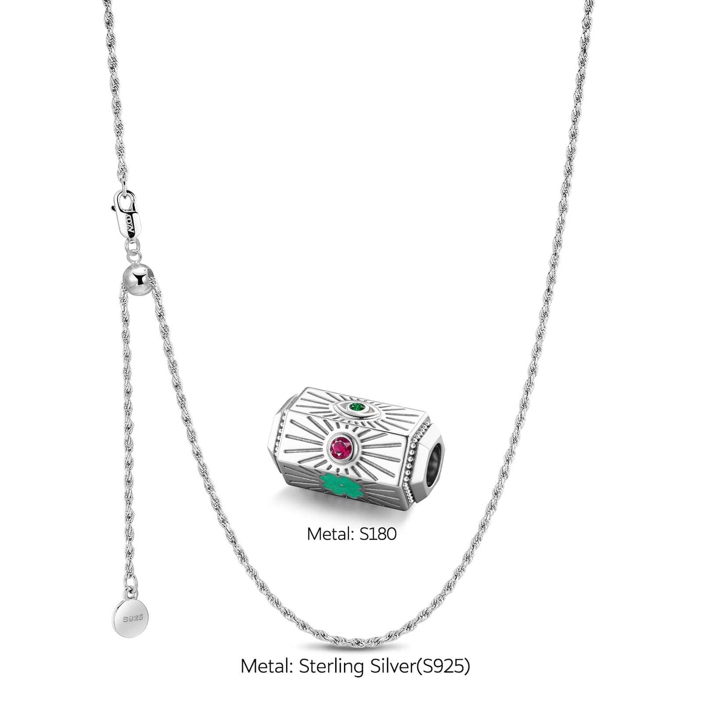 Sterling Silver Vespera Amulet Charms Necklace Set In White Gold Plated