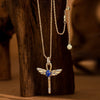 Sterling Silver Ankh & Scarab Scepter Necklace with Natural Lapis Lazuli - Symbol of Life, Protection & Renewal